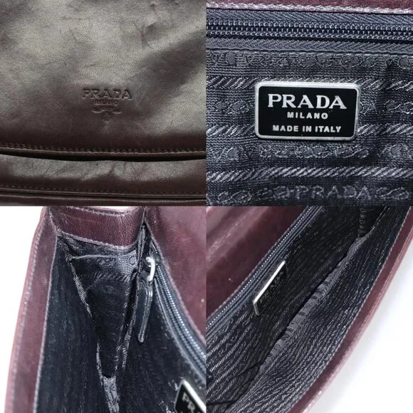 PRADA Chain Shoulder Bag Leather plastic Brown Silver Auth sw306
